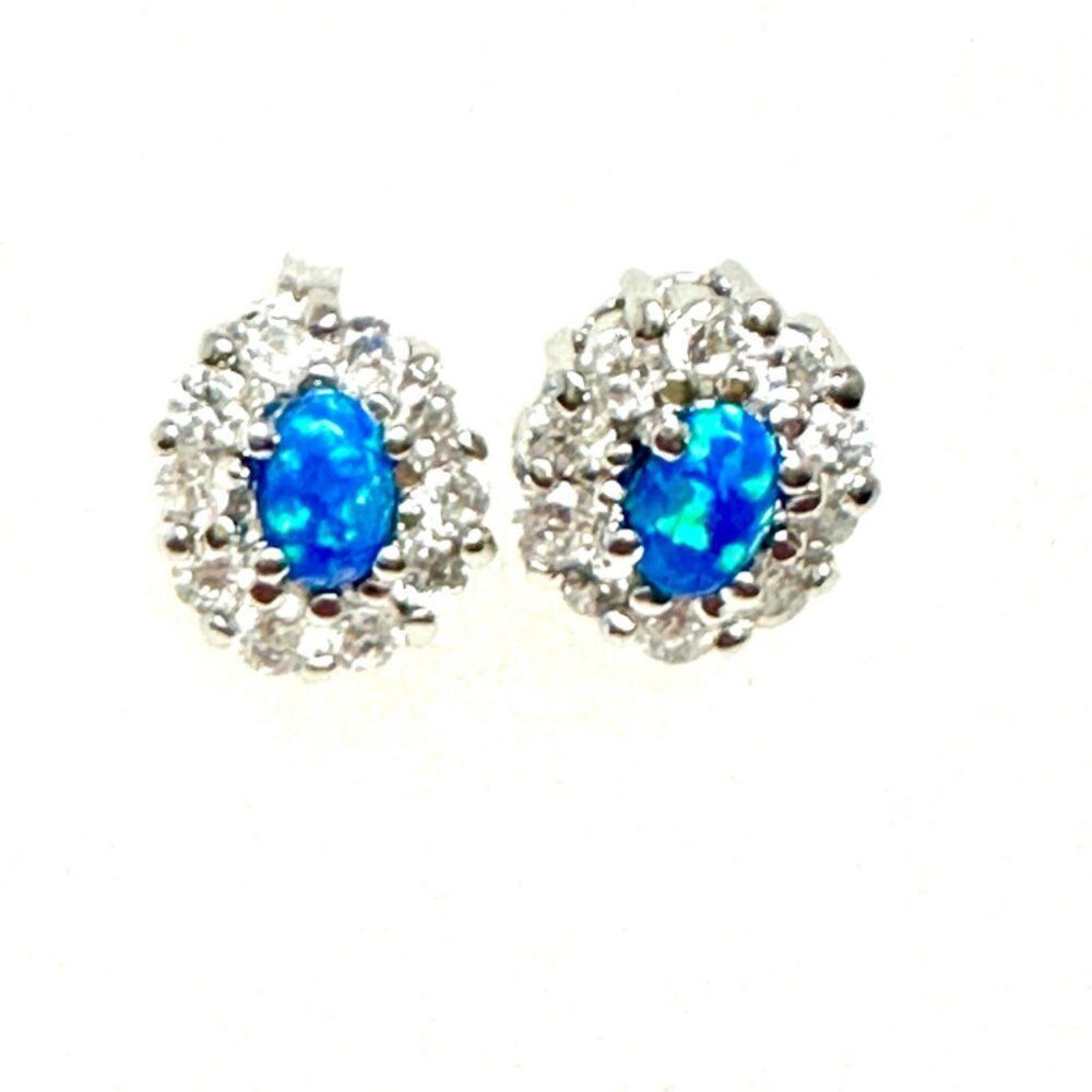 Opalite and Cubic Zirconia Earing Studs 925 Stamped